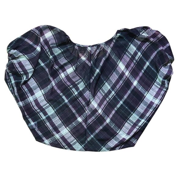 Jessica Simpson Cold Shoulder Dolman Sleeve Sheer Plaid Top Medium - Picture 4 of 6